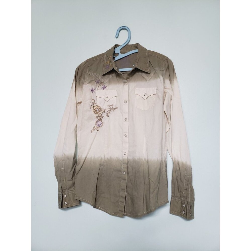 Twenty X Women S Shirt Long Sleeve Pearl Snap Front Multicolor Floral Embroidery